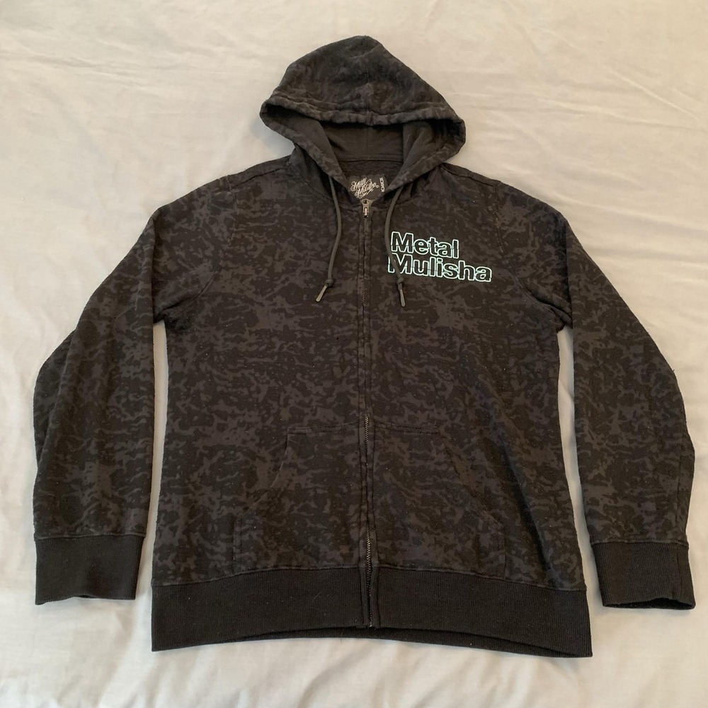 Metal Mulisha Hoodie Woman's Large Black Full Zip Skull Graphic Biker Off Road